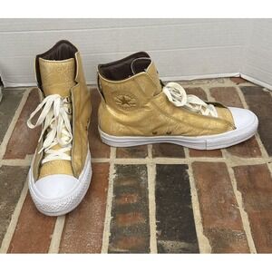 Converse CTAS Alpha Hi High Top Sneakers Aged Gold Leather Lace Up Shoes Mens 12